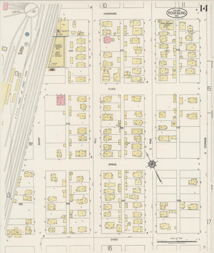 Sanborn Fire Insurance Map from Roseburg, Douglas County, Oregon (1920), Sheet #0014 - Complete Map Set gallery image, historic Sanborn map, vintage wall art, Oregon Oregon