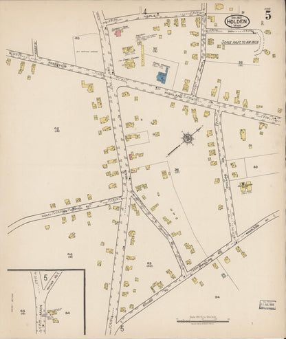 Sanborn Fire Insurance Map from Holden, Worcester County, Massachusetts (1921), Sheet #0005 - Complete Map Set gallery image, historic Sanborn map, vintage wall art, Massachusetts Massachusetts
