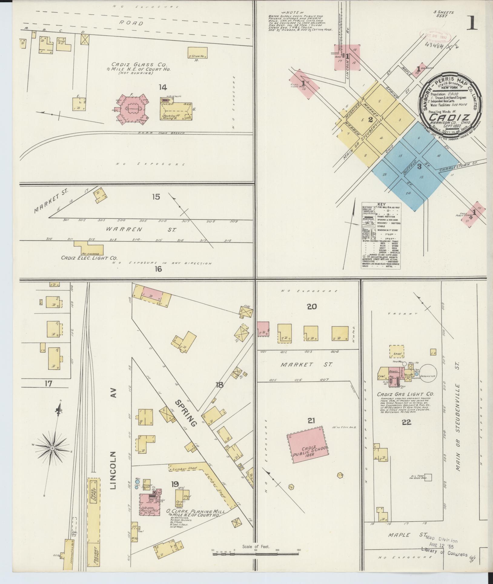 Sanborn Fire Insurance Map from Cadiz, Harrison County, Ohio (1892), Sheet #0001 - Historic Sanborn Fire Insurance Map Print, vintage old map wall art, antique decor, genealogy gift, Ohio Ohio map