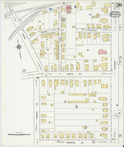 Sanborn Fire Insurance Map from Batavia, Genesee County, New York (1919), Sheet #0030 - Historic Sanborn Fire Insurance Map Print, vintage old map wall art, antique decor, genealogy gift, New York New York map