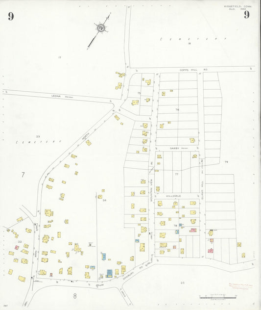 Sanborn Fire Insurance Map from Ridgefield, Fairfield County, Connecticut (1933), Sheet #0009 - Historic Sanborn Fire Insurance Map Print, vintage old map wall art, antique decor, genealogy gift, Connecticut Connecticut map