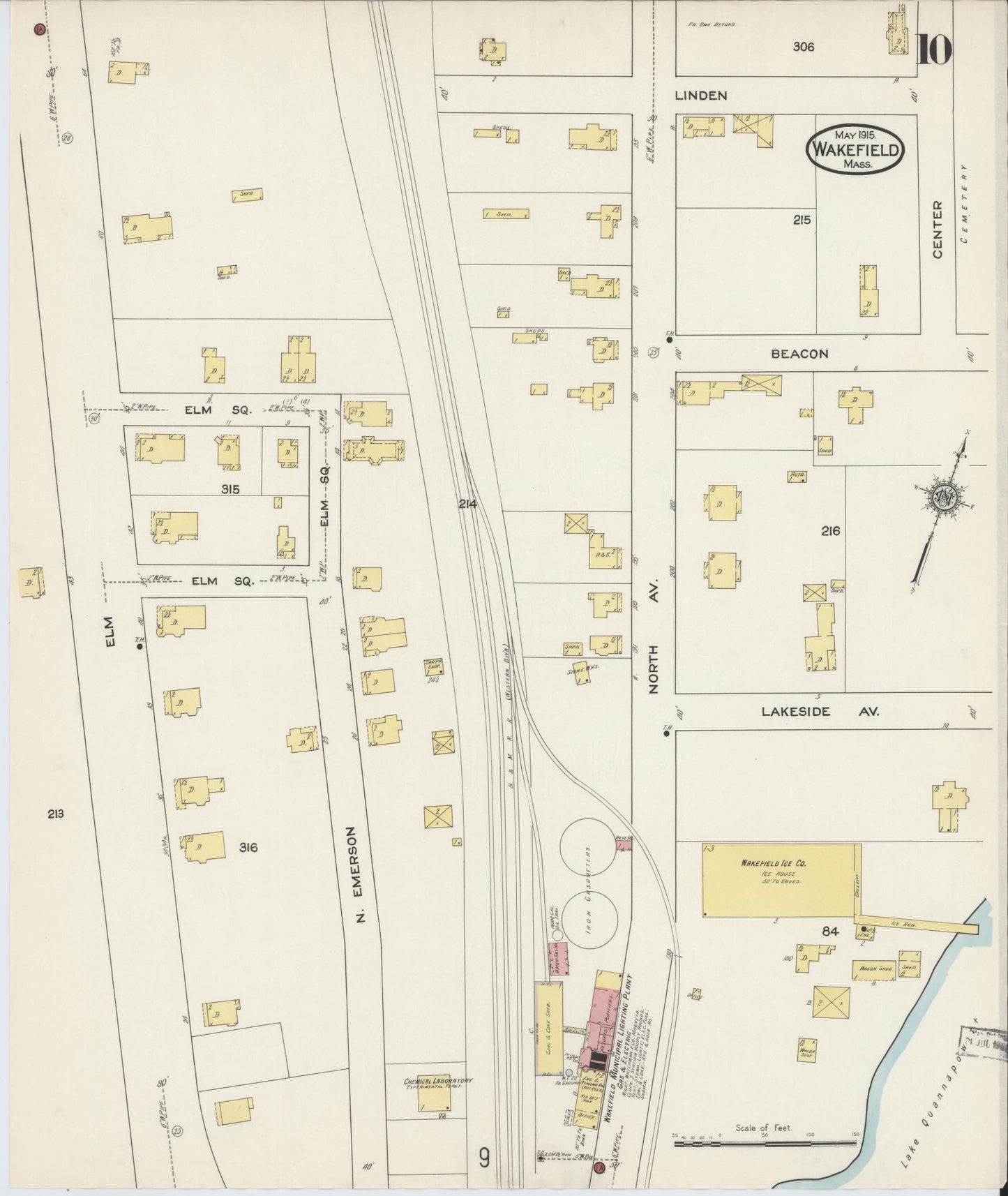 Sanborn Fire Insurance Map from Wakefield, Middlesex County, Massachusetts (1915), Sheet #0010 - Complete Map Set gallery image, historic Sanborn map, vintage wall art, Massachusetts Massachusetts