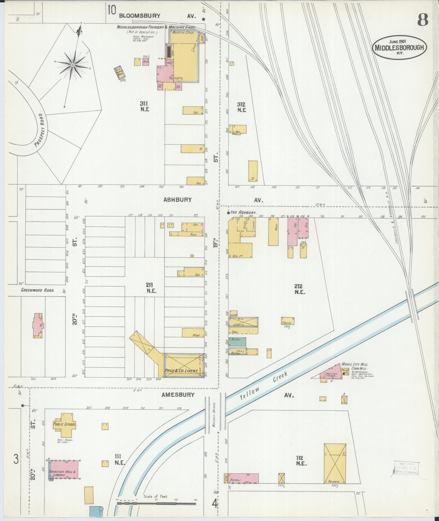 Sanborn Fire Insurance Map from Middlesboro, Bell County, Kentucky (1901), Sheet #0008 - Complete Map Set gallery image, historic Sanborn map, vintage wall art, Kentucky Kentucky