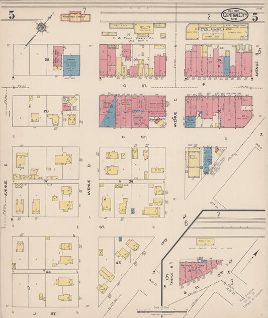 Sanborn Fire Insurance Map from Central City, Merrick County, Nebraska (1922), Sheet #0005 - Historic Sanborn Fire Insurance Map Print, vintage old map wall art, antique decor, genealogy gift, Nebraska Nebraska map