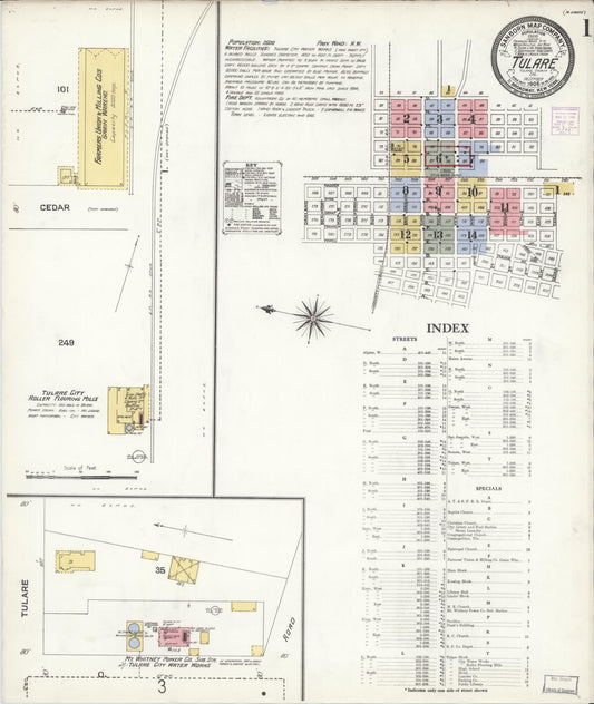 Sanborn Fire Insurance Map from Tulare, Tulare County, California (1906), Sheet #0001 - Complete Map Set gallery image, historic Sanborn map, vintage wall art, California California