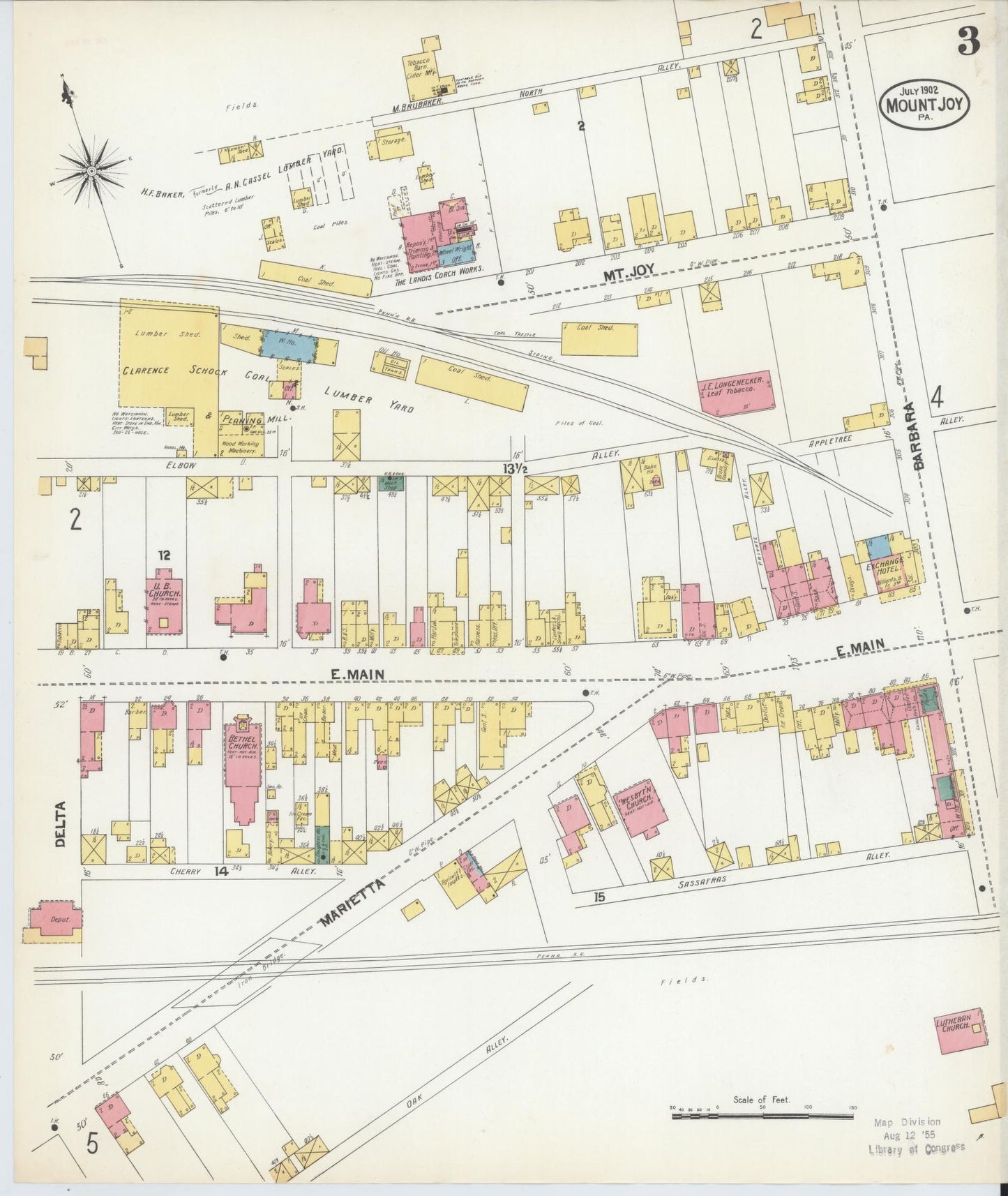 Sanborn Fire Insurance Map from Mount Joy, Lancaster County, Pennsylvania (1902), Sheet #0003 - Historic Sanborn Fire Insurance Map Print, vintage old map wall art, antique decor, genealogy gift, Pennsylvania Pennsylvania map