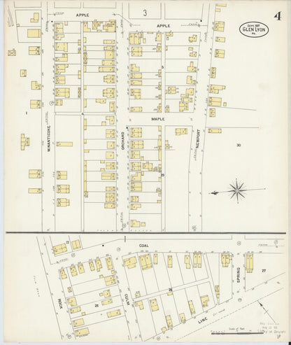 Sanborn Fire Insurance Map from Glen Lyon, Luzerne County, Pennsylvania (1907), Sheet #0004 - Historic Sanborn Fire Insurance Map Print, vintage old map wall art, antique decor, genealogy gift, Pennsylvania Pennsylvania map