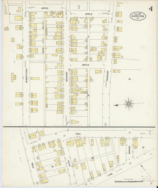 Sanborn Fire Insurance Map from Glen Lyon, Luzerne County, Pennsylvania (1907), Sheet #0004 - Historic Sanborn Fire Insurance Map Print, vintage old map wall art, antique decor, genealogy gift, Pennsylvania Pennsylvania map