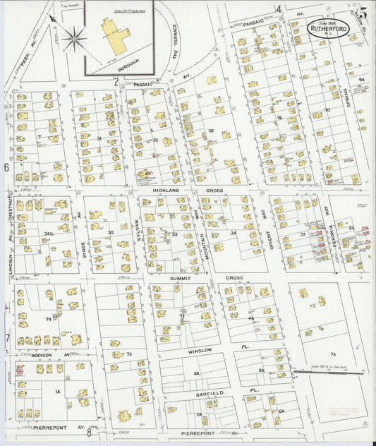 Sanborn Fire Insurance Map from Rutherford, Bergen County, New Jersey (1909), Sheet #0005 - Historic Sanborn Fire Insurance Map Print, vintage old map wall art, antique decor, genealogy gift, New Jersey New Jersey map
