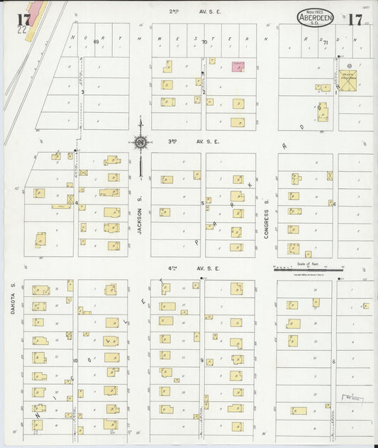 Sanborn Fire Insurance Map from Aberdeen, Brown County, South Dakota (1923), Sheet #0017 - Historic Sanborn Fire Insurance Map Print, vintage old map wall art, antique decor, genealogy gift, South Dakota South Dakota map