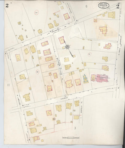 Sanborn Fire Insurance Map from Greer, Greenville and Spartanburg Counties, South Carolina (1951), Sheet #0002 - Complete Map Set gallery image, historic Sanborn map, vintage wall art, South Carolina South Carolina