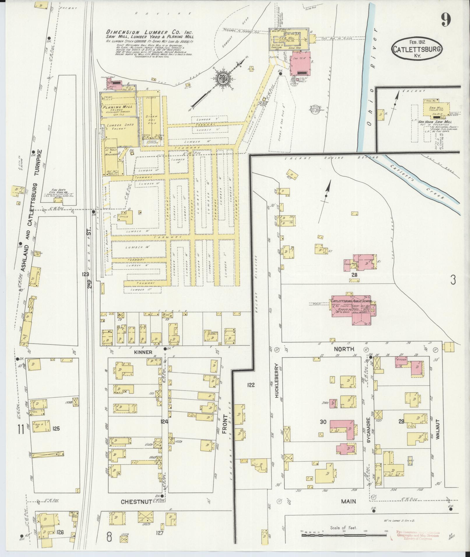 Sanborn Fire Insurance Map from Catlettsburg, Boyd County, Kentucky (1912), Sheet #0009 - Historic Sanborn Fire Insurance Map Print, vintage old map wall art, antique decor, genealogy gift, Kentucky Kentucky map