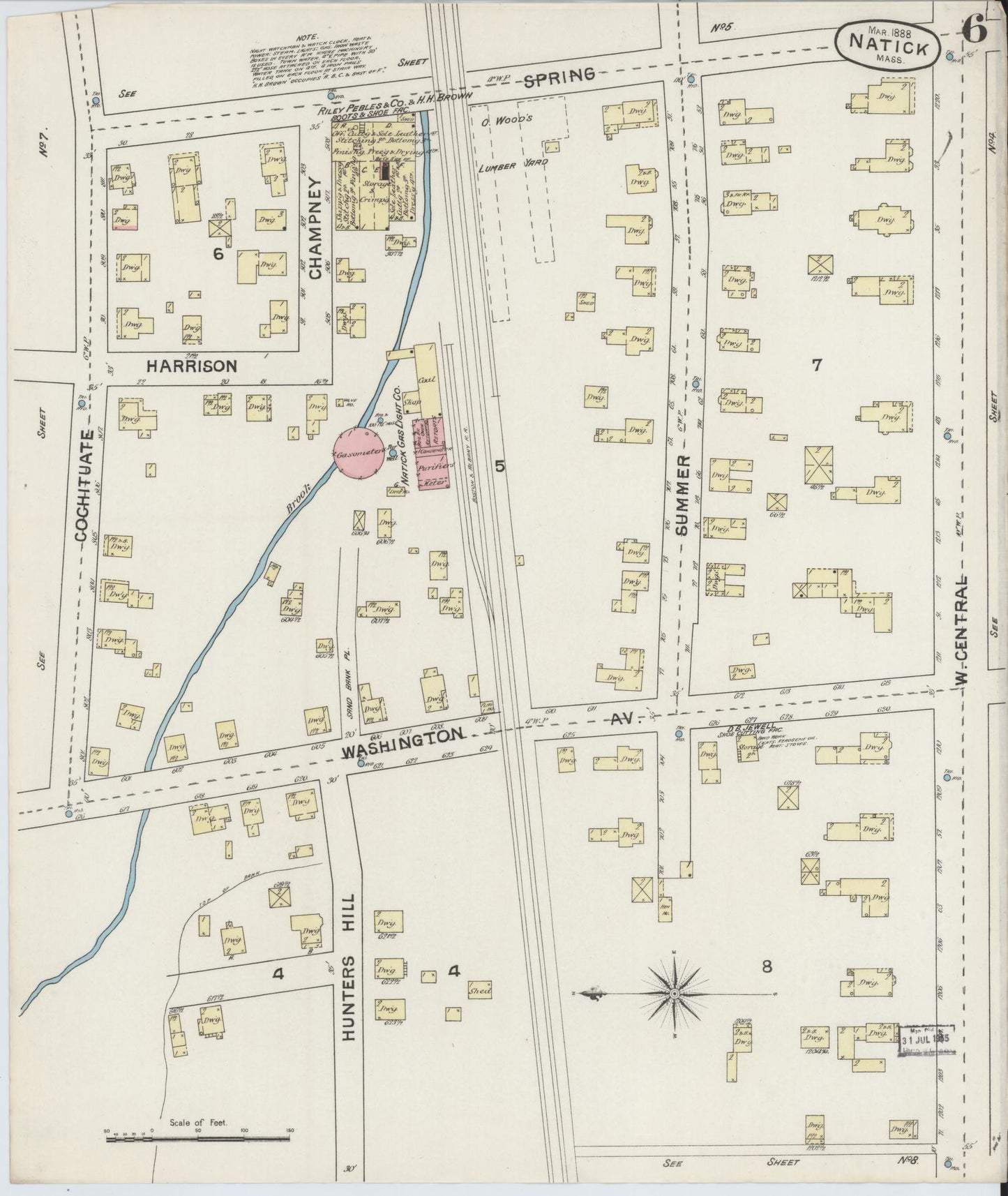Sanborn Fire Insurance Map from Natick, Middlesex County, Massachusetts (1888), Sheet #0006 - Complete Map Set gallery image, historic Sanborn map, vintage wall art, Massachusetts Massachusetts