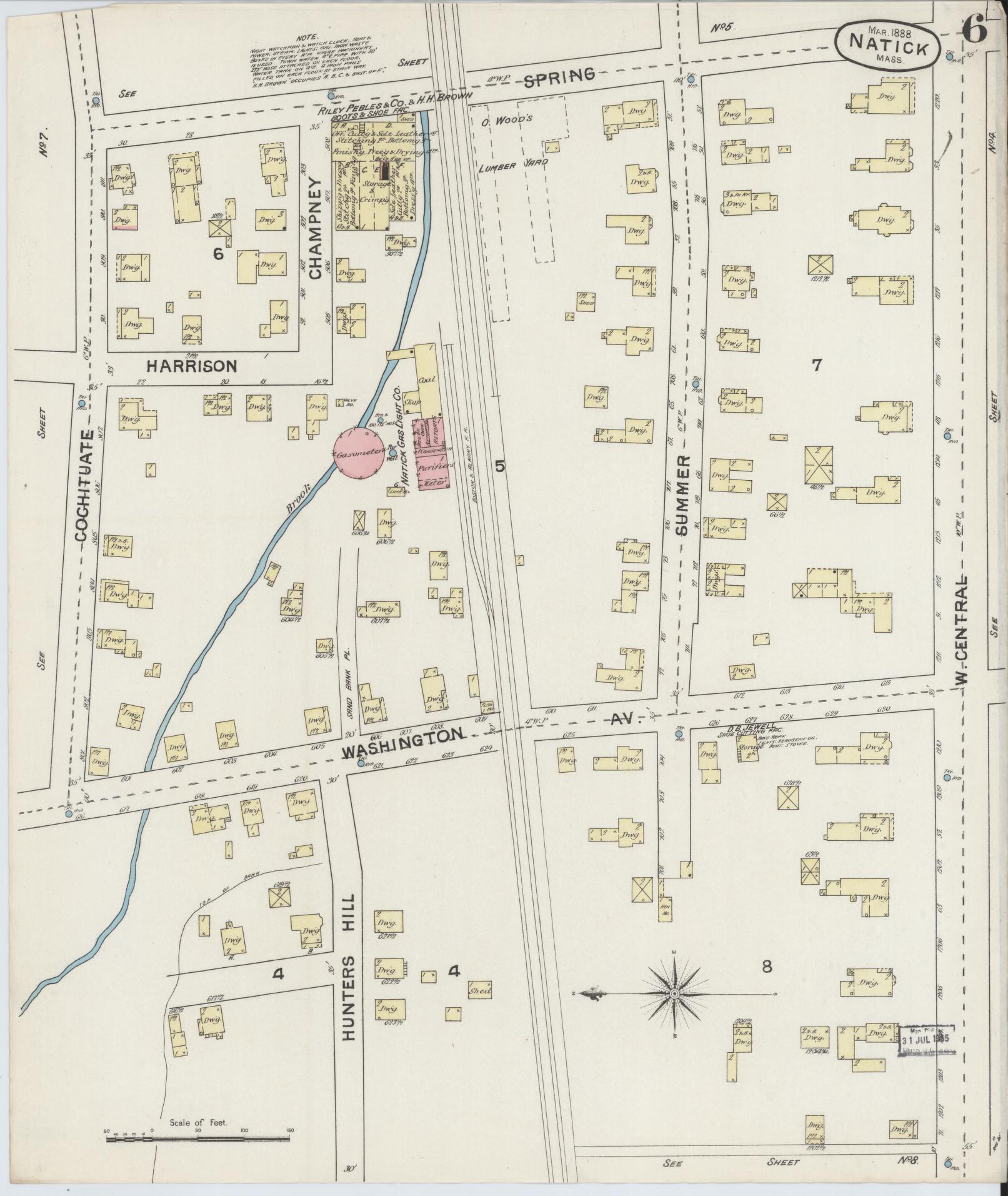 Sanborn Fire Insurance Map from Natick, Middlesex County, Massachusetts (1888), Sheet #0006 - Complete Map Set gallery image, historic Sanborn map, vintage wall art, Massachusetts Massachusetts