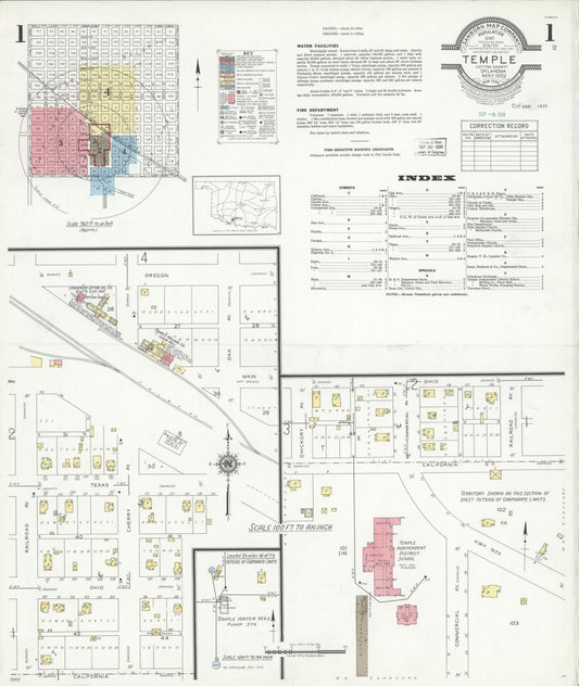 Sanborn Fire Insurance Map from Temple, Cotton County, Oklahoma. (1939) – Historic Sanborn Fire Insurance Map Print