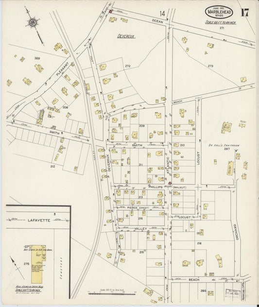 Sanborn Fire Insurance Map from Marblehead, Essex County, Massachusetts (1915), Sheet #0017 - Historic Sanborn Fire Insurance Map Print, vintage old map wall art, antique decor, genealogy gift, Massachusetts Massachusetts map