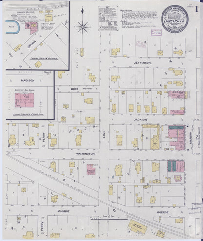 Sanborn Fire Insurance Map from Lancaster, Schuyler County, Missouri (1909), Sheet #0001 - Complete Map Set gallery image, historic Sanborn map, vintage wall art, Missouri Missouri