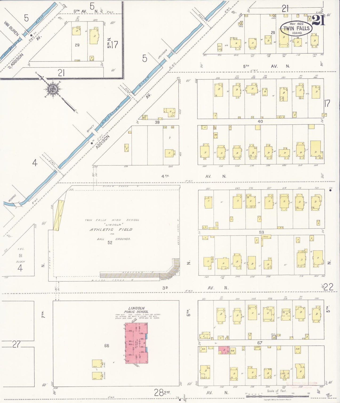 Sanborn Fire Insurance Map from Twin Falls, Twin Falls County, Idaho (1922), Sheet #0021 - Historic Sanborn Fire Insurance Map Print, vintage old map wall art, antique decor, genealogy gift, Falls Idaho map