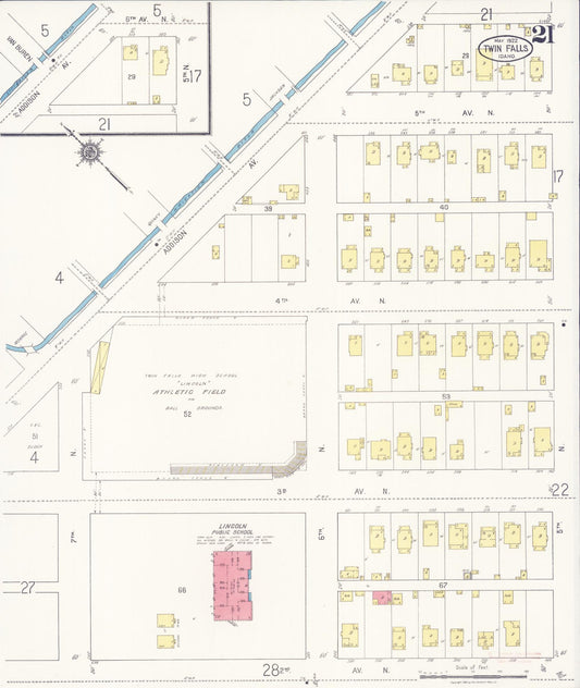 Sanborn Fire Insurance Map from Twin Falls, Twin Falls County, Idaho (1922), Sheet #0021 - Historic Sanborn Fire Insurance Map Print, vintage old map wall art, antique decor, genealogy gift, Falls Idaho map