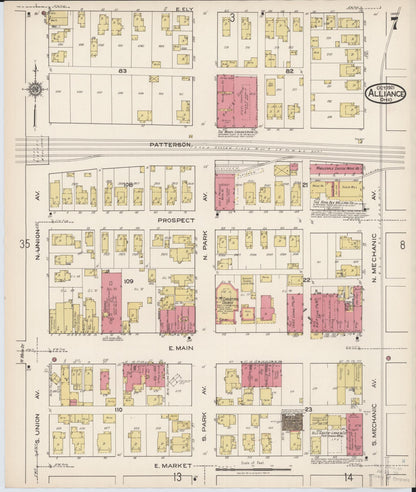 Sanborn Fire Insurance Map from Alliance, Stark County, Ohio (1921), Sheet #0007 - Historic Sanborn Fire Insurance Map Print, vintage old map wall art, antique decor, genealogy gift, Ohio Ohio map