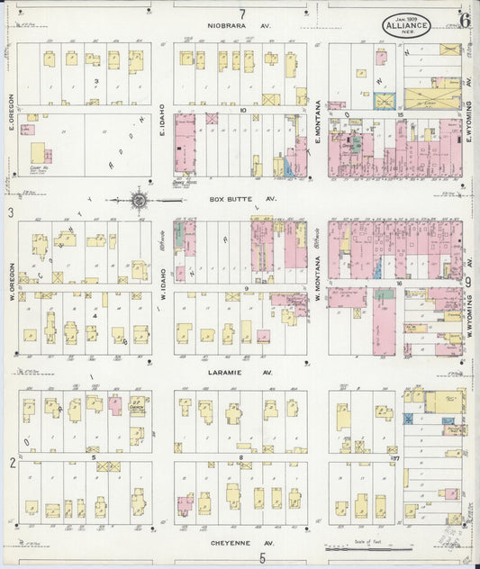 Sanborn Fire Insurance Map from Alliance, Box Butte County, Nebraska (1910), Sheet #0006 - Historic Sanborn Fire Insurance Map Print, vintage old map wall art, antique decor, genealogy gift, Nebraska Nebraska map