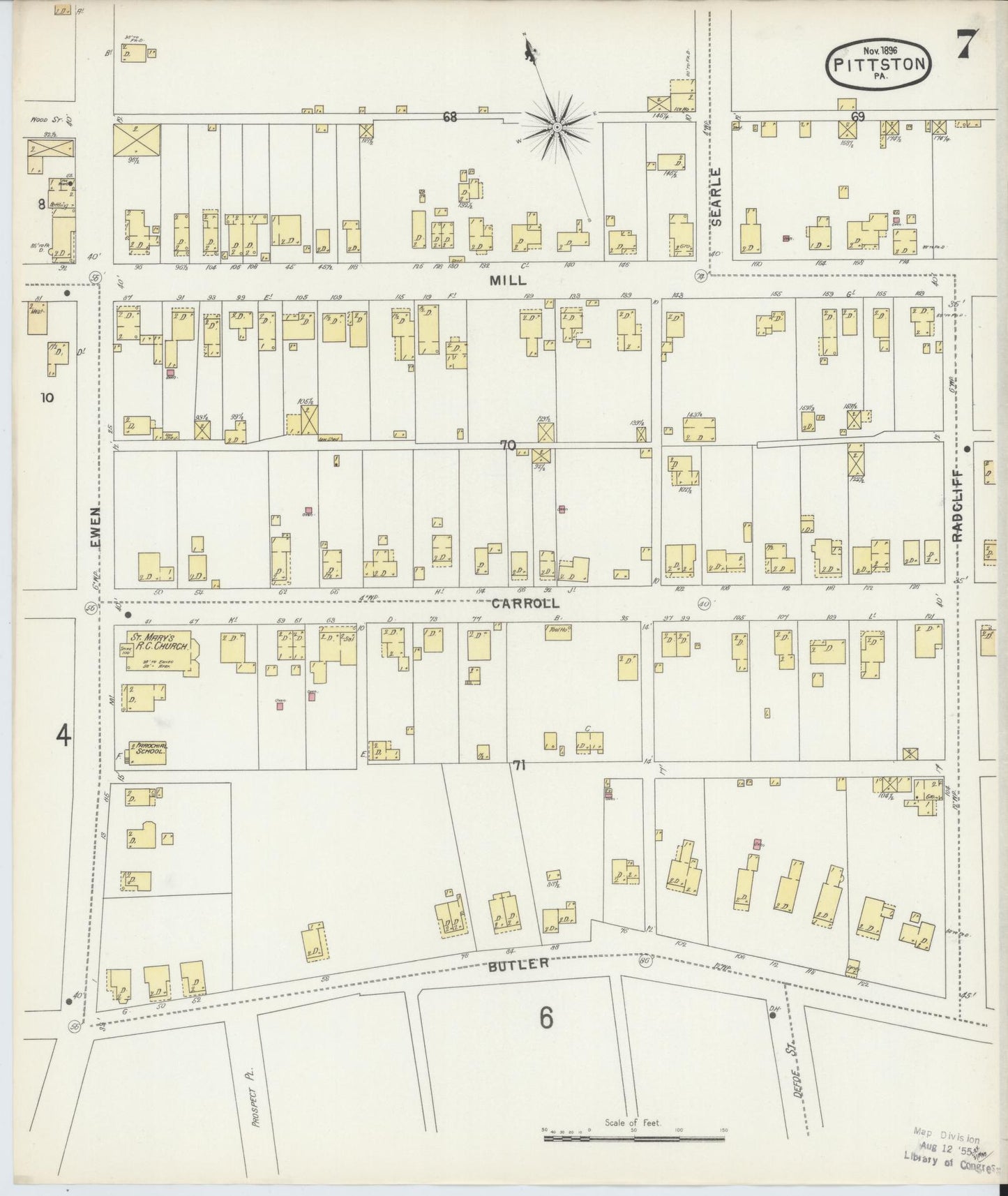 Sanborn Fire Insurance Map from Pittston, Luzerne County, Pennsylvania (1896), Sheet #0007 - Complete Map Set gallery image, historic Sanborn map, vintage wall art, Pennsylvania Pennsylvania