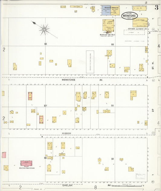 Sanborn Fire Insurance Map from Wenatchee, Chelan County, Washington (1905), Sheet #0003 - Historic Sanborn Fire Insurance Map Print, vintage old map wall art, antique decor, genealogy gift, Washington Washington map