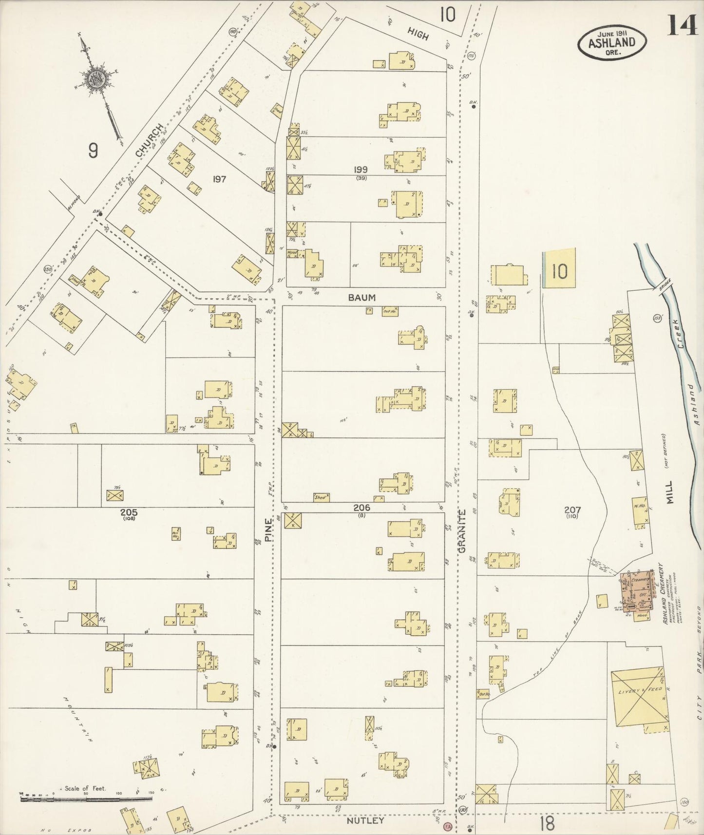 Sanborn Fire Insurance Map from Ashland, Jackson County, Oregon (1911), Sheet #0014 - Complete Map Set gallery image, historic Sanborn map, vintage wall art, Oregon Oregon