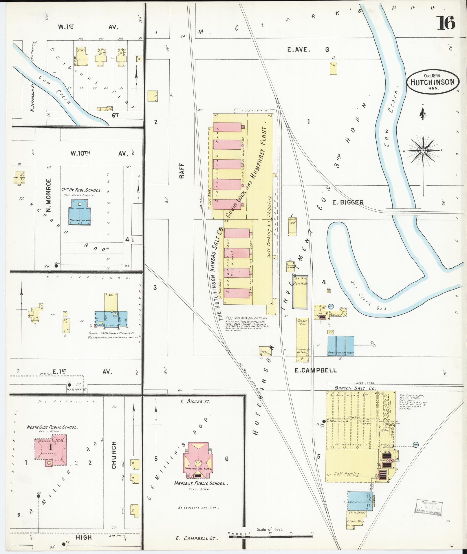 Sanborn Fire Insurance Map from Hutchinson, Reno County, Kansas (1899), Sheet #0016 - Complete Map Set gallery image, historic Sanborn map, vintage wall art, Kansas Kansas