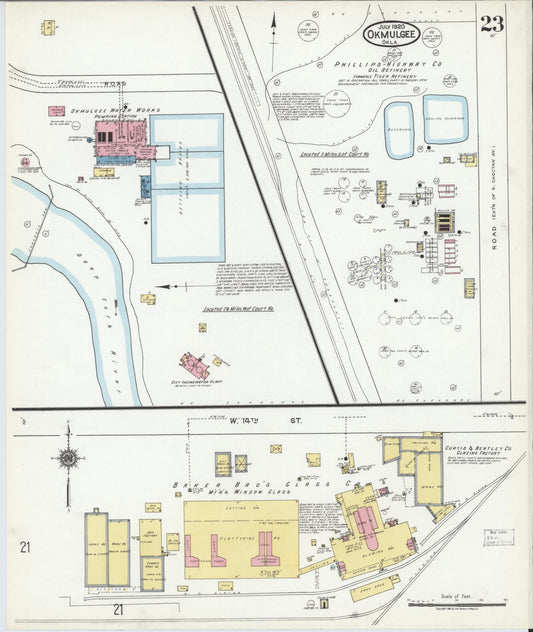 Sanborn Fire Insurance Map from Okmulgee, Okmulgee County, Oklahoma (1920), Sheet #0023 - Historic Sanborn Fire Insurance Map Print, vintage old map wall art, antique decor, genealogy gift, Oklahoma Oklahoma map