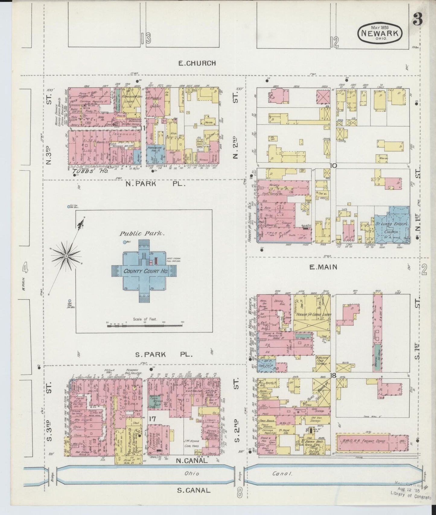 Sanborn Fire Insurance Map from Newark, Licking County, Ohio (1893), Sheet #0003 - Complete Map Set gallery image, historic Sanborn map, vintage wall art, Ohio Ohio