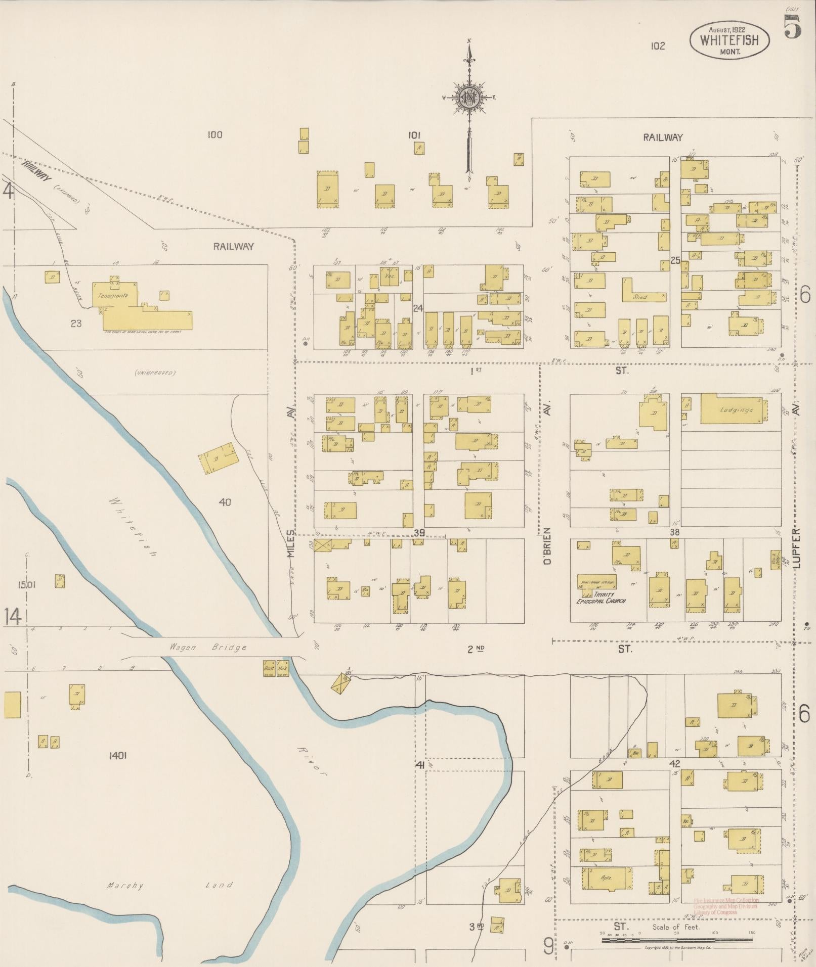 Sanborn Fire Insurance Map from Whitefish, Flathead County, Montana (1922), Sheet #0005 - Historic Sanborn Fire Insurance Map Print, vintage old map wall art, antique decor, genealogy gift, Montana Montana map