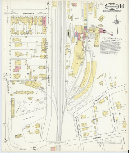 Sanborn Fire Insurance Map from Stroudsburg, Monroe County, Pennsylvania (1912), Sheet #0014 - Historic Sanborn Fire Insurance Map Print, vintage old map wall art, antique decor, genealogy gift, Pennsylvania Pennsylvania map