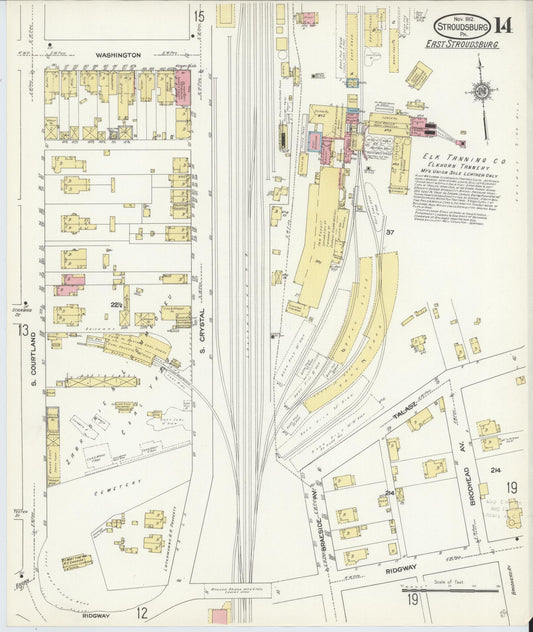 Sanborn Fire Insurance Map from Stroudsburg, Monroe County, Pennsylvania (1912), Sheet #0014 - Historic Sanborn Fire Insurance Map Print, vintage old map wall art, antique decor, genealogy gift, Pennsylvania Pennsylvania map