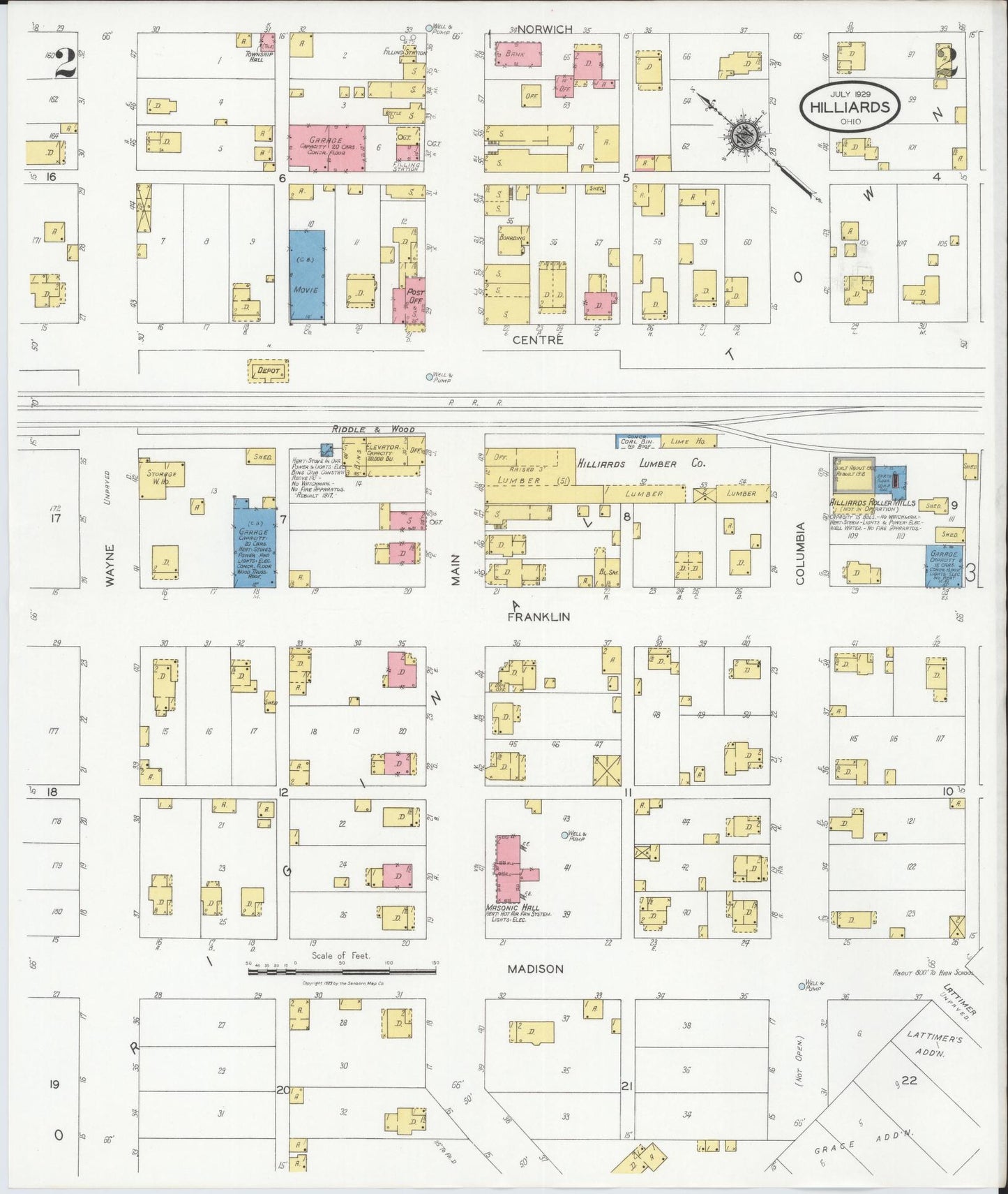 Sanborn Fire Insurance Map from Hilliards, Franklin County, Ohio (1929), Sheet #0002 - Historic Sanborn Fire Insurance Map Print, vintage old map wall art, antique decor, genealogy gift, Ohio Ohio map