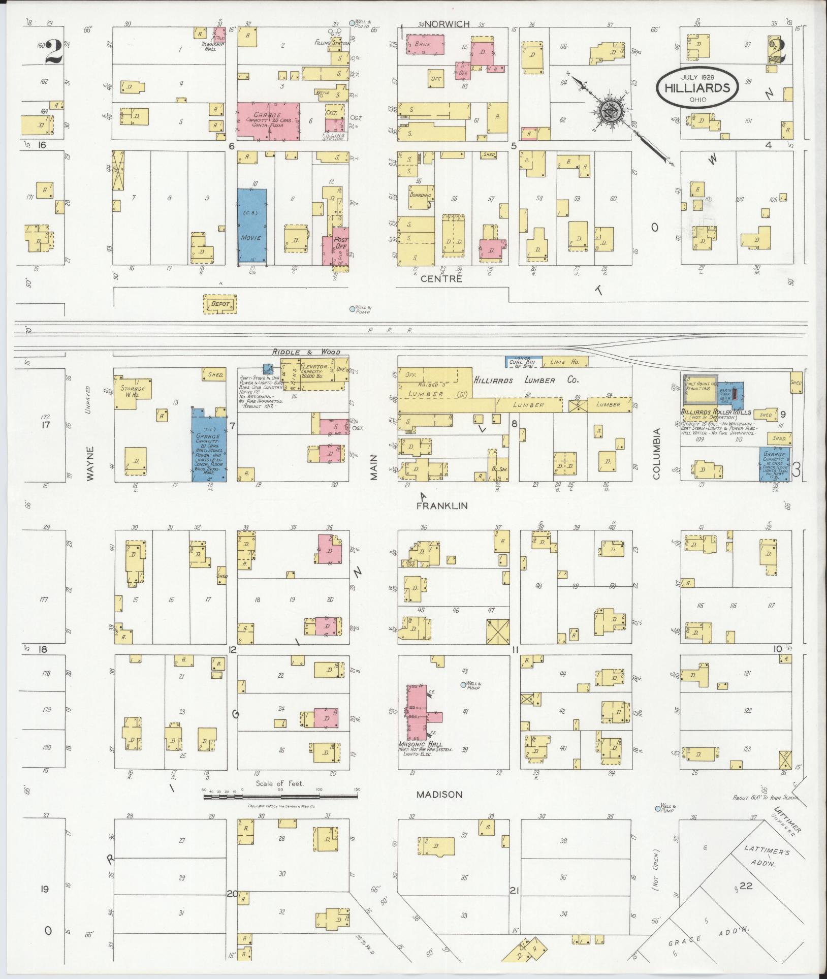 Sanborn Fire Insurance Map from Hilliards, Franklin County, Ohio (1929), Sheet #0002 - Historic Sanborn Fire Insurance Map Print, vintage old map wall art, antique decor, genealogy gift, Ohio Ohio map