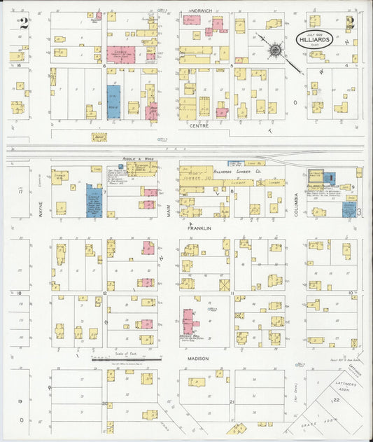 Sanborn Fire Insurance Map from Hilliards, Franklin County, Ohio (1929), Sheet #0002 - Historic Sanborn Fire Insurance Map Print, vintage old map wall art, antique decor, genealogy gift, Ohio Ohio map
