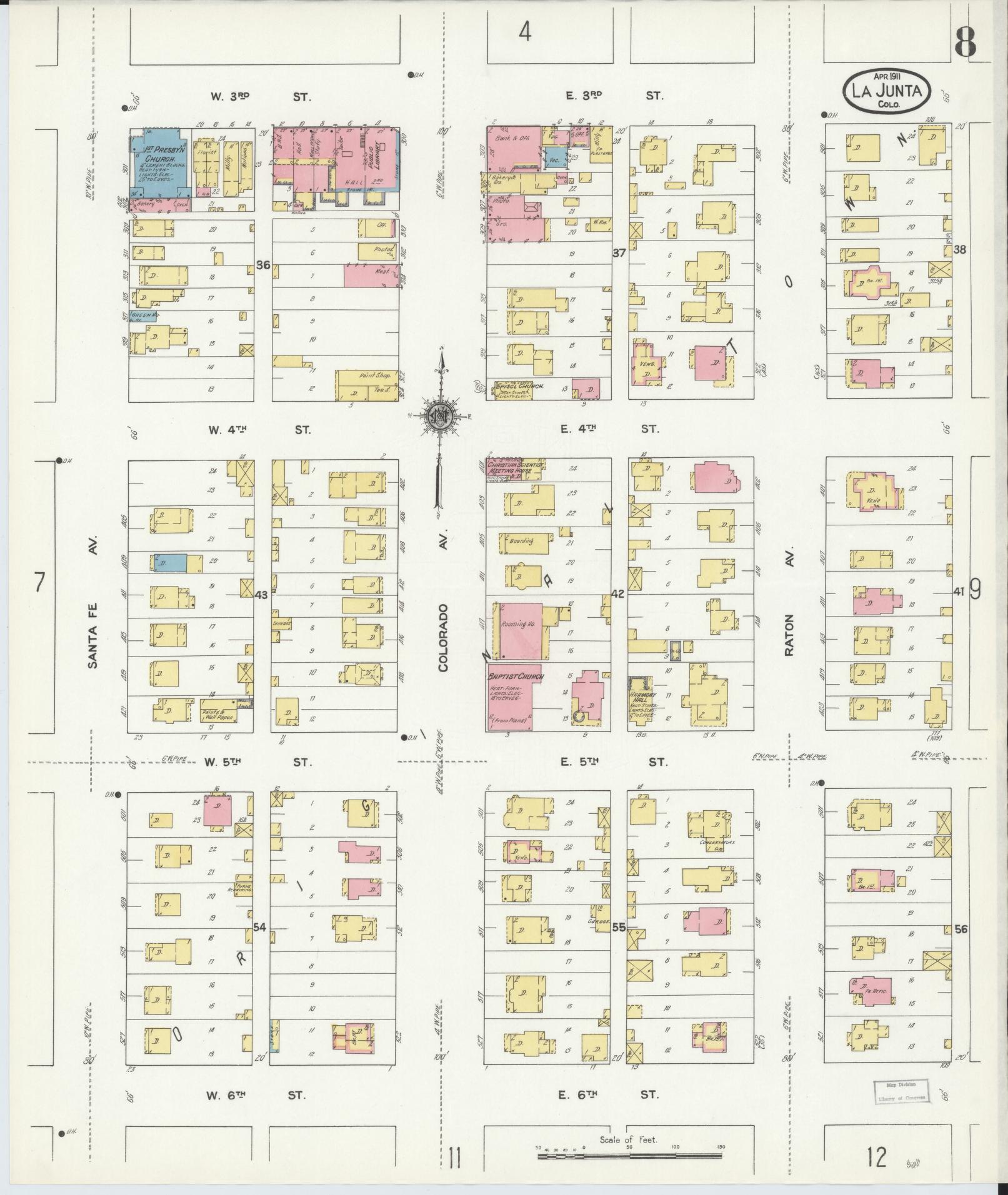 Sanborn Fire Insurance Map from La Junta, Otero County, Colorado (1911), Sheet #0008 - Historic Sanborn Fire Insurance Map Print, vintage old map wall art, antique decor, genealogy gift, Colorado Colorado map