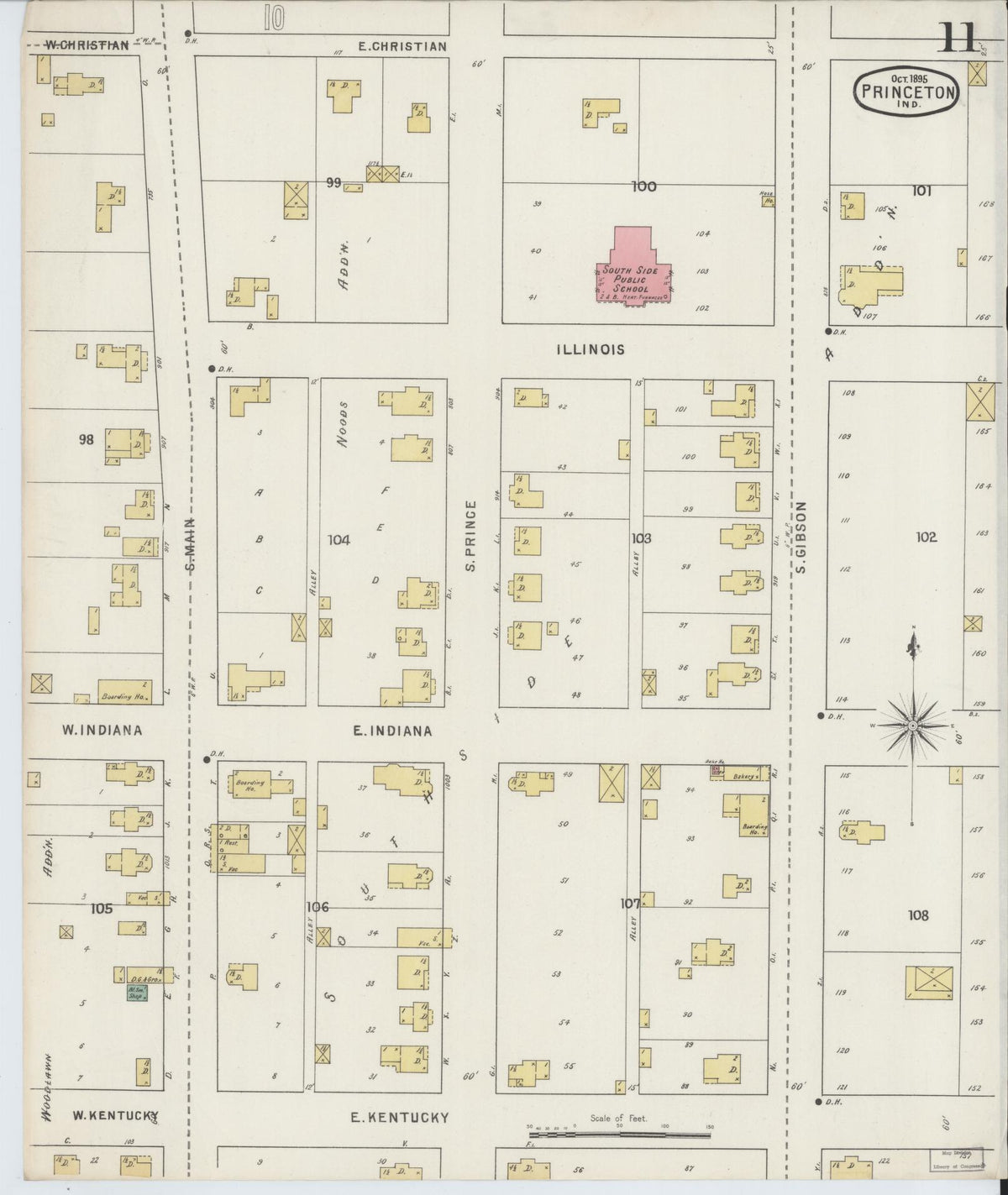 Sanborn Fire Insurance Map from Princeton, Gibson County, Indiana (1895), Sheet #0011 - Historic Sanborn Fire Insurance Map Print, vintage old map wall art, antique decor, genealogy gift, Indiana Indiana map