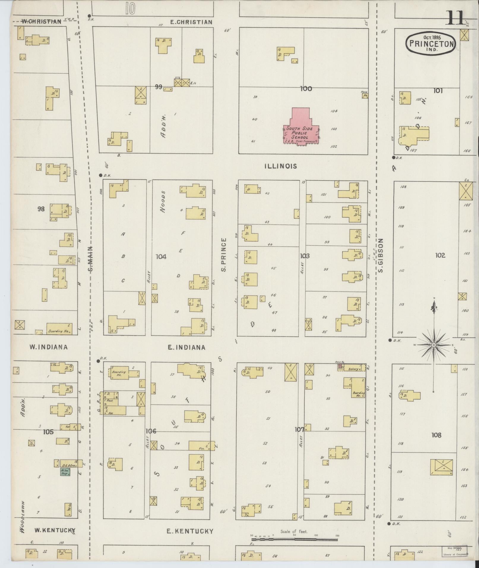 Sanborn Fire Insurance Map from Princeton, Gibson County, Indiana (1895), Sheet #0011 - Historic Sanborn Fire Insurance Map Print, vintage old map wall art, antique decor, genealogy gift, Indiana Indiana map