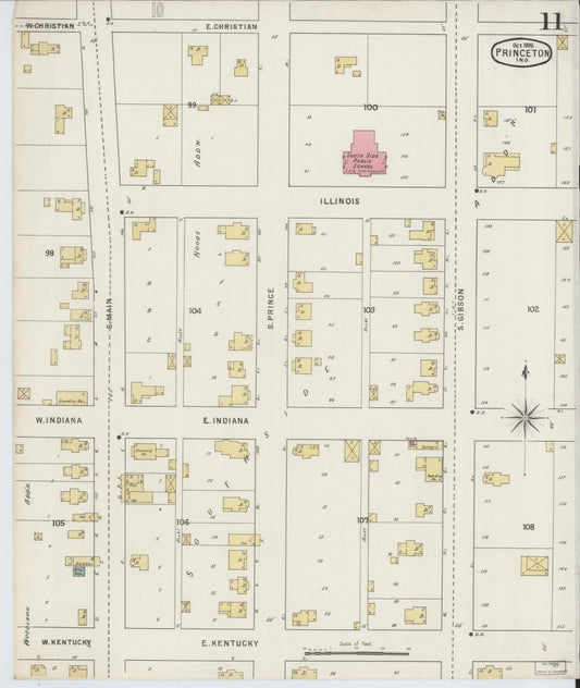Sanborn Fire Insurance Map from Princeton, Gibson County, Indiana (1895), Sheet #0011 - Historic Sanborn Fire Insurance Map Print, vintage old map wall art, antique decor, genealogy gift, Indiana Indiana map