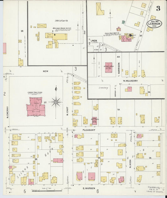 Sanborn Fire Insurance Map from Lebanon, Warren County, Ohio (1907), Sheet #0003 - Historic Sanborn Fire Insurance Map Print, vintage old map wall art, antique decor, genealogy gift, Ohio Ohio map