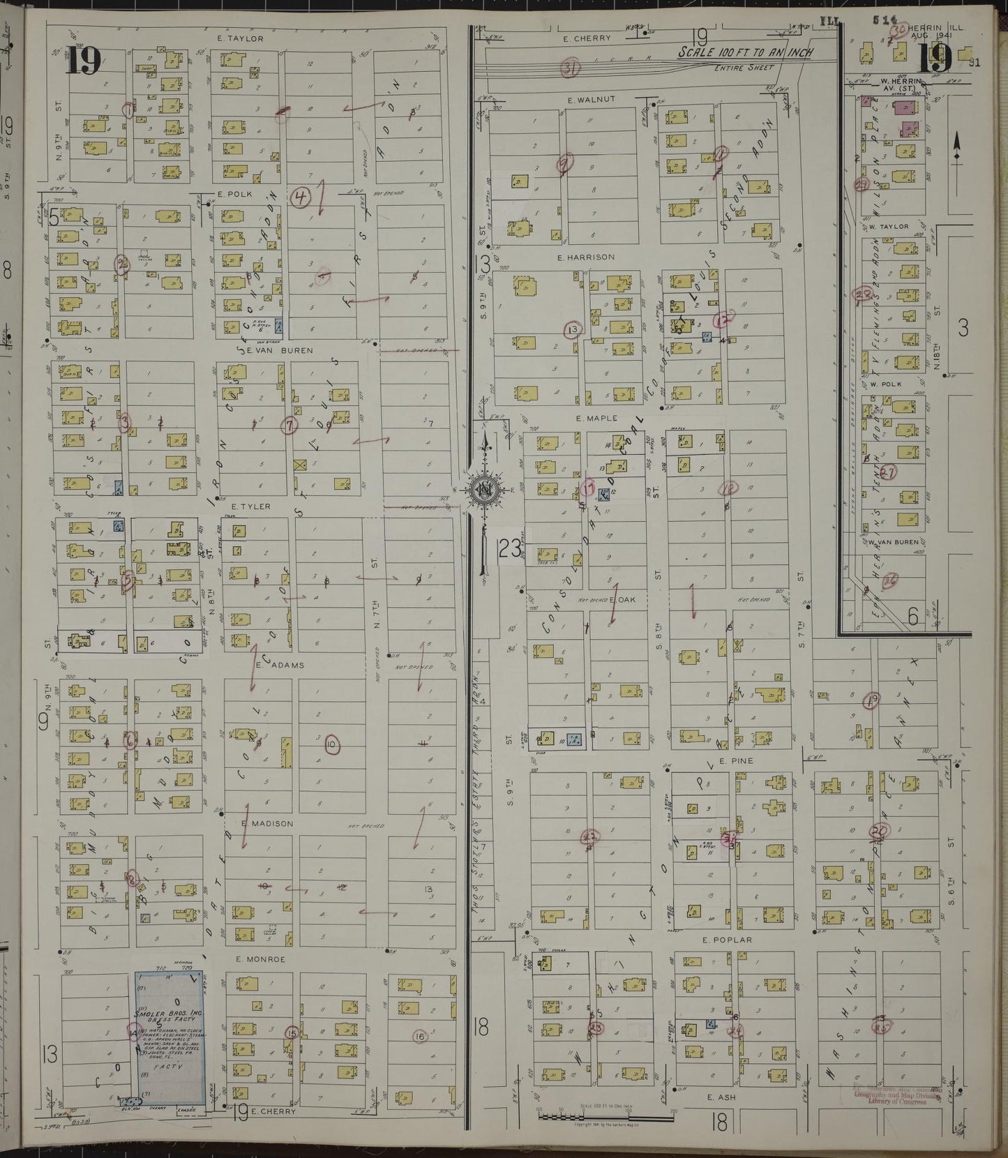 Sanborn Fire Insurance Map from Herrin, Williamson County, Illinois (1947), Sheet #0019 - Historic Sanborn Fire Insurance Map Print, vintage old map wall art, antique decor, genealogy gift, Illinois Illinois map