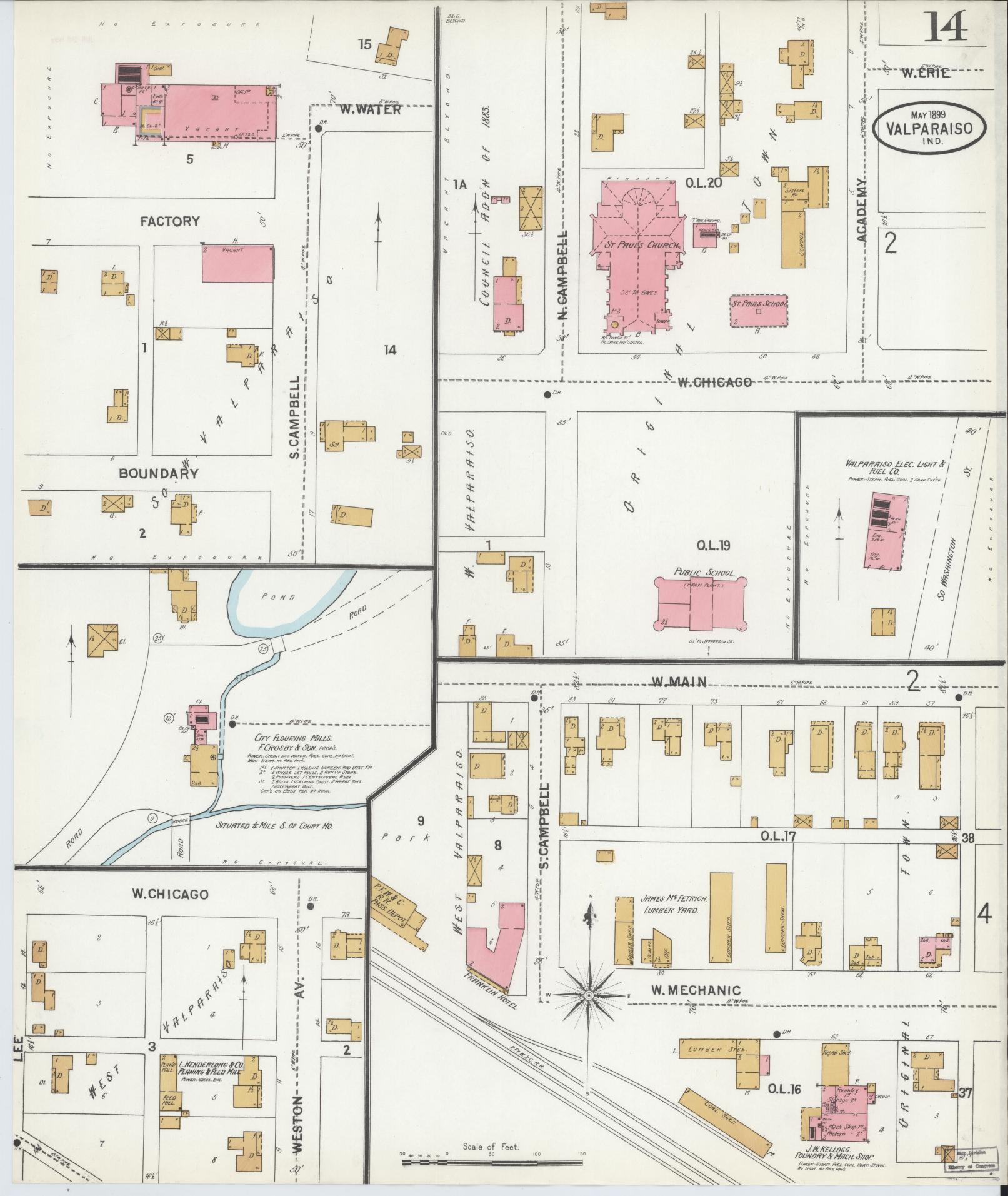 Sanborn Fire Insurance Map from Valparaiso, Porter County, Indiana (1899), Sheet #0014 - Complete Map Set gallery image, historic Sanborn map, vintage wall art, Indiana Indiana