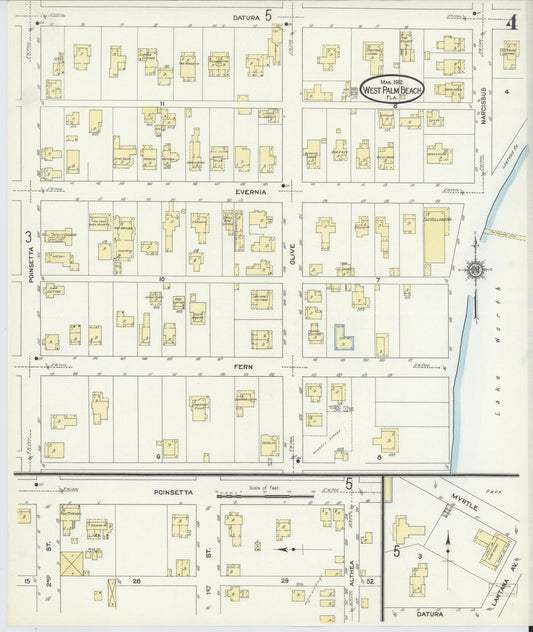 Sanborn Fire Insurance Map from West Palm Beach, Dade County, Florida (1912), Sheet #0004 - Historic Sanborn Fire Insurance Map Print, vintage old map wall art, antique decor, genealogy gift, Florida Florida map