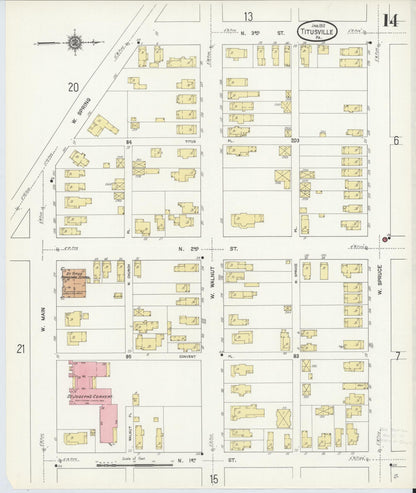 Sanborn Fire Insurance Map from Titusville, Crawford County, Pennsylvania (1912), Sheet #0014 - Historic Sanborn Fire Insurance Map Print, vintage old map wall art, antique decor, genealogy gift, Pennsylvania Pennsylvania map