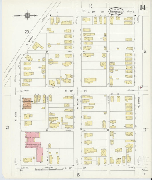 Sanborn Fire Insurance Map from Titusville, Crawford County, Pennsylvania (1912), Sheet #0014 - Historic Sanborn Fire Insurance Map Print, vintage old map wall art, antique decor, genealogy gift, Pennsylvania Pennsylvania map