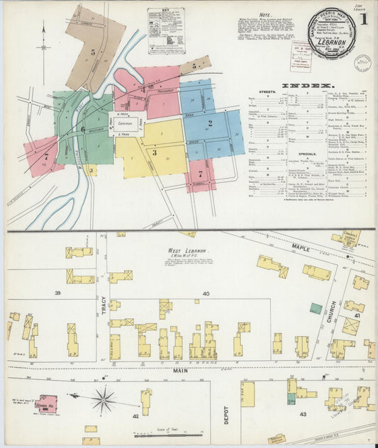 Sanborn Fire Insurance Map from Lebanon, Grafton County, New Hampshire (1899), Sheet #0001 - Complete Map Set gallery image, historic Sanborn map, vintage wall art, New Hampshire New Hampshire