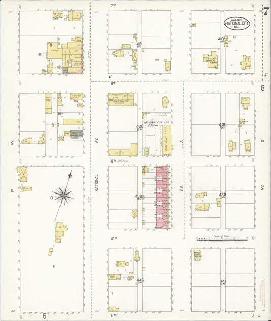 Sanborn Fire Insurance Map from National City, San Diego County, California (1907), Sheet #0007 - Historic Sanborn Fire Insurance Map Print, vintage old map wall art, antique decor, genealogy gift, California California map