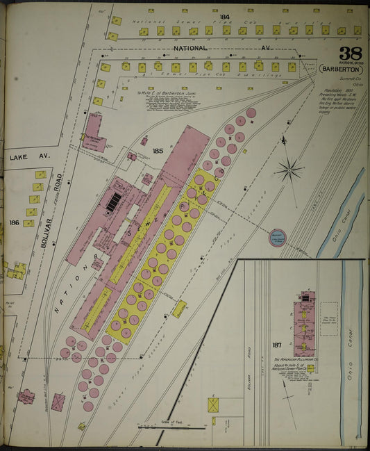 Sanborn Fire Insurance Map from Akron, Summit County, Ohio (1892), Sheet #0038 - Historic Sanborn Fire Insurance Map Print, vintage old map wall art, antique decor, genealogy gift, Ohio Ohio map